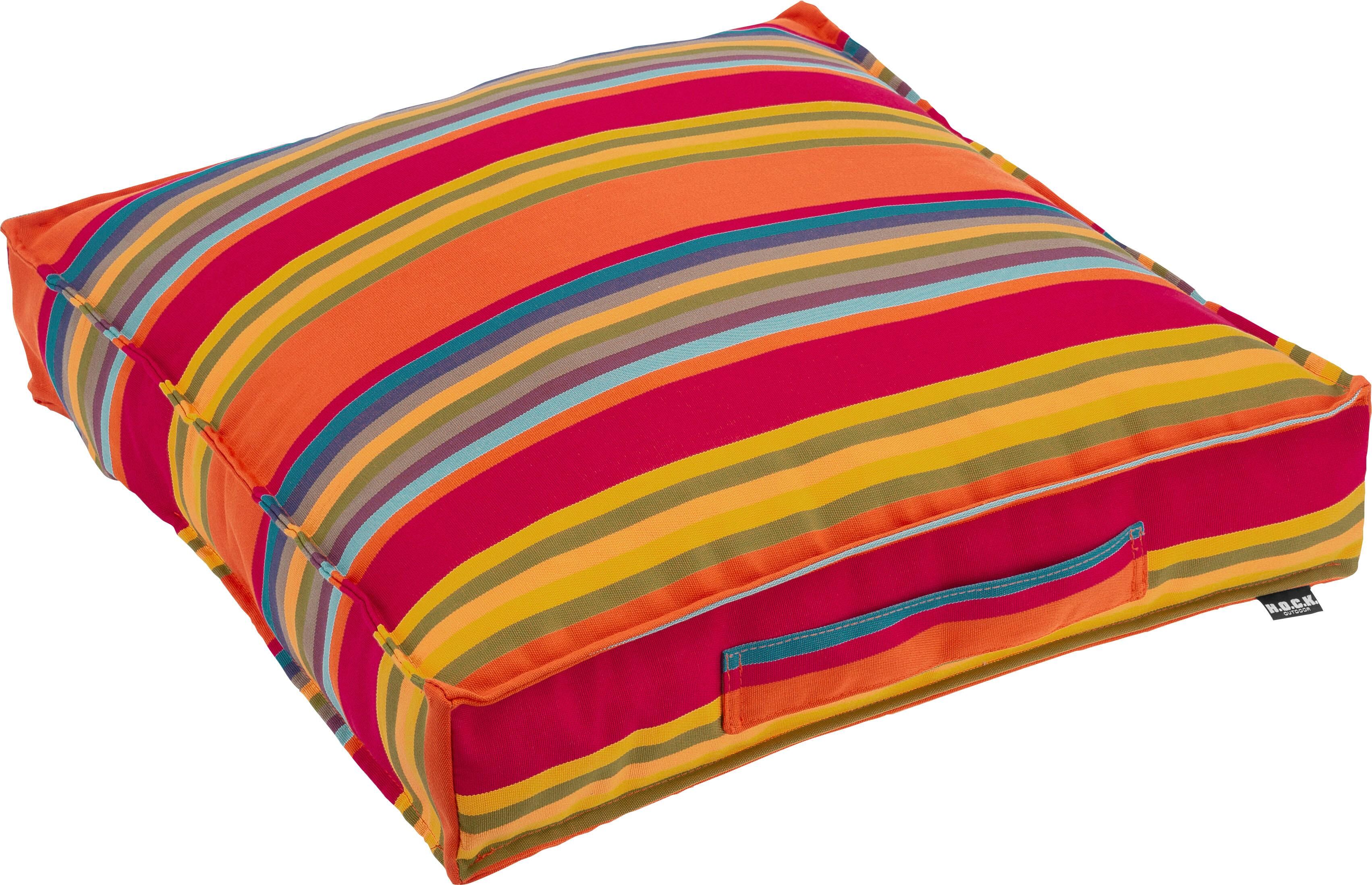 Sitzkissen H.O.C.K. "Yucatan", orange (orange, gestreift), B:50cm H:10cm L:50cm, Kunstfaser, Dekokissen_Sitzkissen_Kissenhüllen, Sitzkissen, mit bunten Streifen orange, gestreift B/L: 50cm x 50cm, 1 Stk.