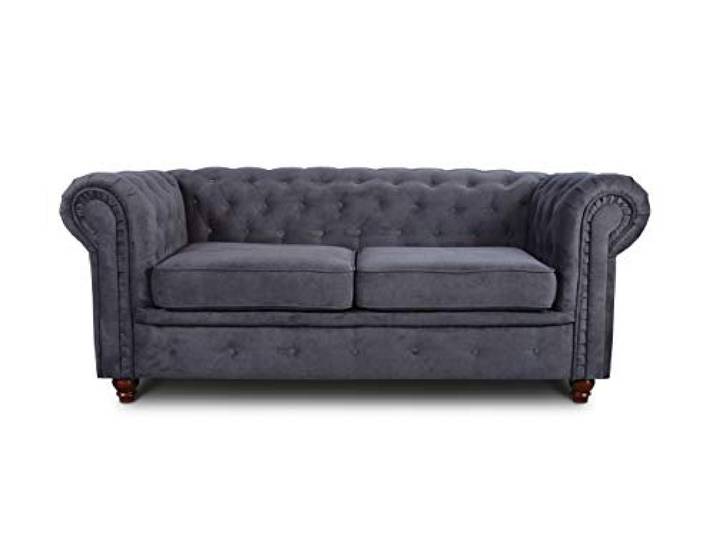 Sofnet - Sofa Chesterfield Asti 2-Sitzer (Graphit, Capri 16) Couchgarnitur, Polstersofa, Glamour Design, Strukturstoff, Holzfüße, komfortabel für Wohnzimmer
