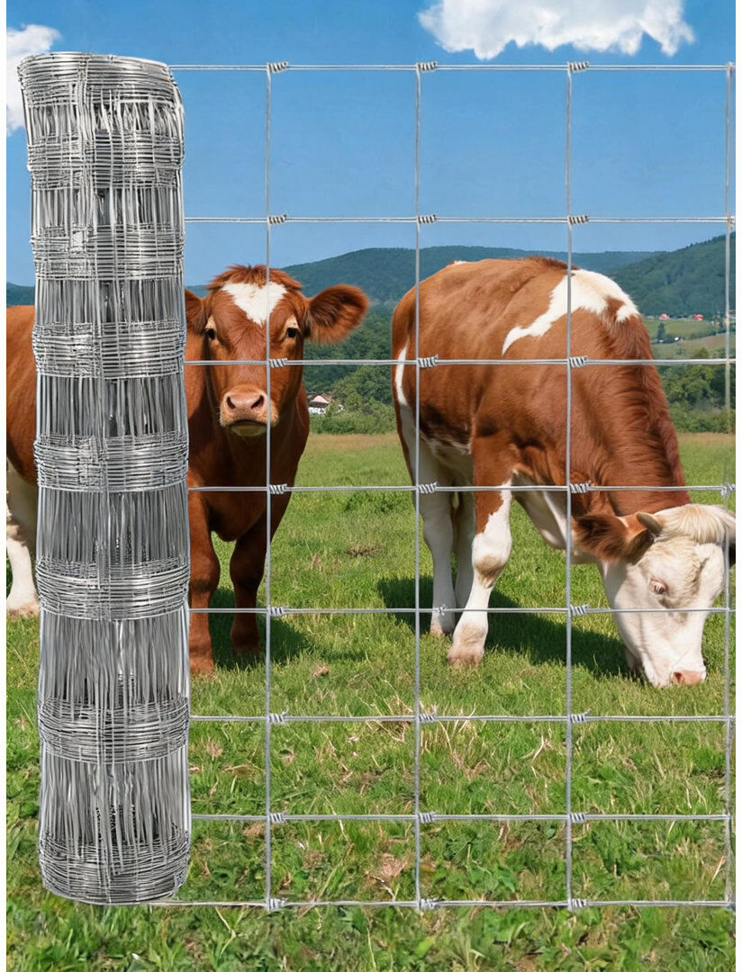 FXSGER 6ft x 164ft(1.2x50M) Hot Dipped Galvanized Wire Mesh Roll Stock Fence Livestock Fencing, Heavy Duty Galvanized Wire Fence for Horse Cow Sheep Deer Pig Silver 21cm W X 21cm H X 132cm D