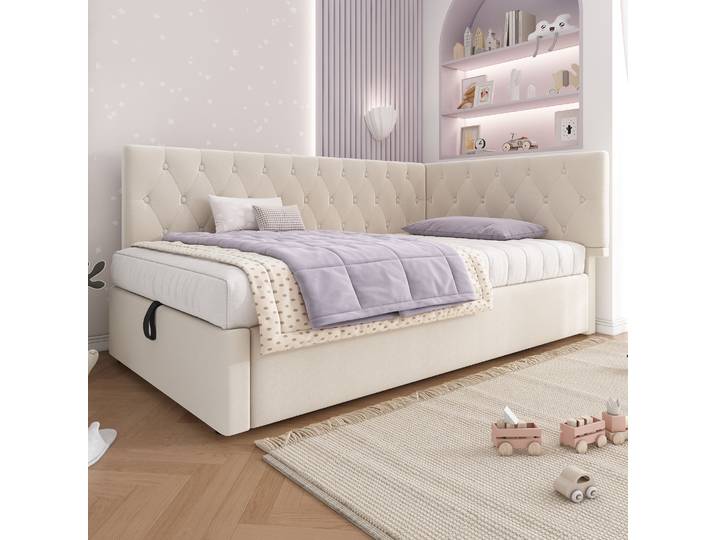 KOMHTOM Lit Daytime Daybed 90x200 cm avec rangement hydraulique, Wood Rayon, tissu velours sans matelas