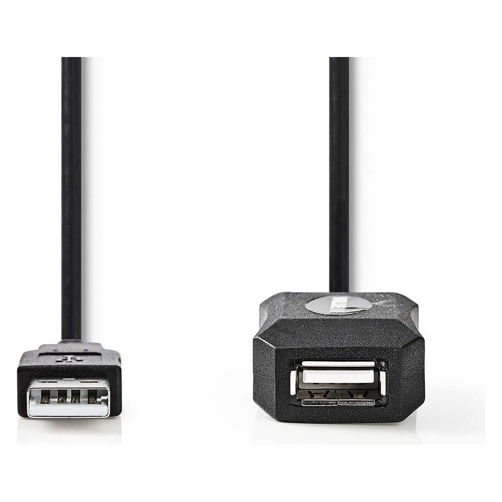 Nedis Aktive USB-Kabel | USB 2.0 | USB-A Stecker | USB-A Buchse | 480 Mbps | 20.0 m | Rund | Vernick (20 m, USB 2.0) (CCGL60EXTBK200)