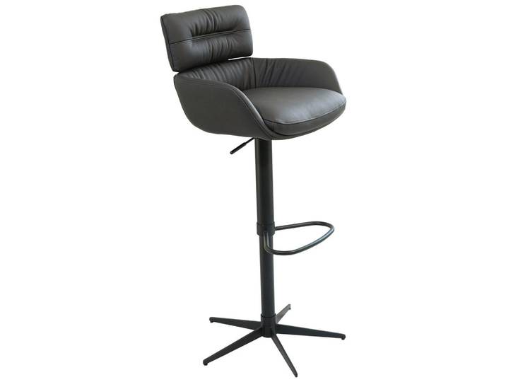 Dieter Knoll Barhocker, Schwarz, Metall, Leder, Echtleder, Rindleder, Drehkreuz, 54x105x53 cm, SGS-geprüft, Sitzfläche 360° drehbar, Esszimmer, Barmöbel, Barhocker