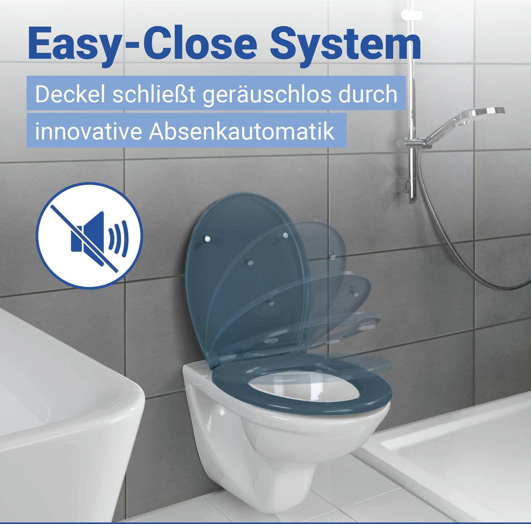 WC-Sitz WENKO "Samos Slate Blue", blau, B:37,5cm L:44cm, Duroplast, Edelstahl, WC-Sitze, WC-Sitz blau Einheitsgröße