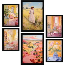 POSTER Set Mit 6 Land Schönheit In Vielseitiger Stil A3 & A4 Schwarzer Rahmen