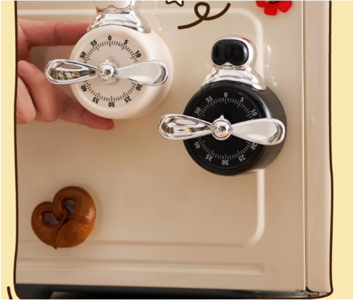 INF Küchentimer – batteriefreier mechanischer Timer mit magnetischer Kühlschrankbefestigung, präziser visueller Countdown für Schwarz