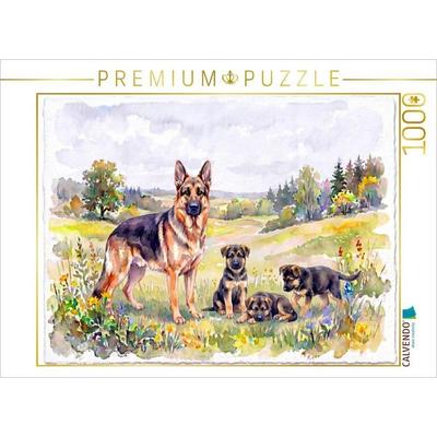 CALVENDO Puzzle Schäferhund mit Welpen | 1000 Teile Lege-Größe 64x48cm Foto-Puzzle für glückliche Stunden