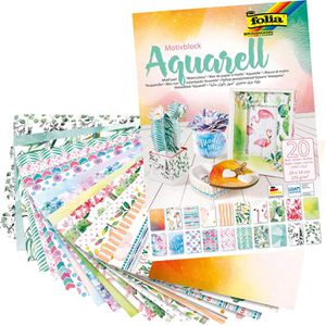 Folia Motivpapier 48749 Aquarell, 24 x 34 cm, 270 g/m², einseitig bedruckt, 20 Motive, 20 Blatt