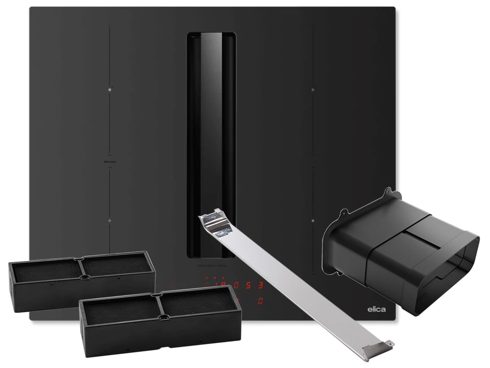 Elica SET NikolaTesla Alpha Advance Raw BL/A/60 - PRF0211079 Kochfeldabzug Induktion Schwarz Matt + KIT0180522 Installationsset Umluft