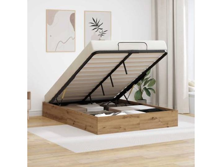 RJPLMFV Bettgestell, Ottoman, mit Aufbewahrung, Eiche, handgefertigt, 135 x 190 cm