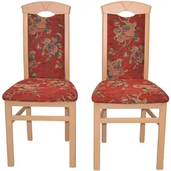 Kuechenstuhl Set Blumenmuster in Rot Buchefarben (2er Set)