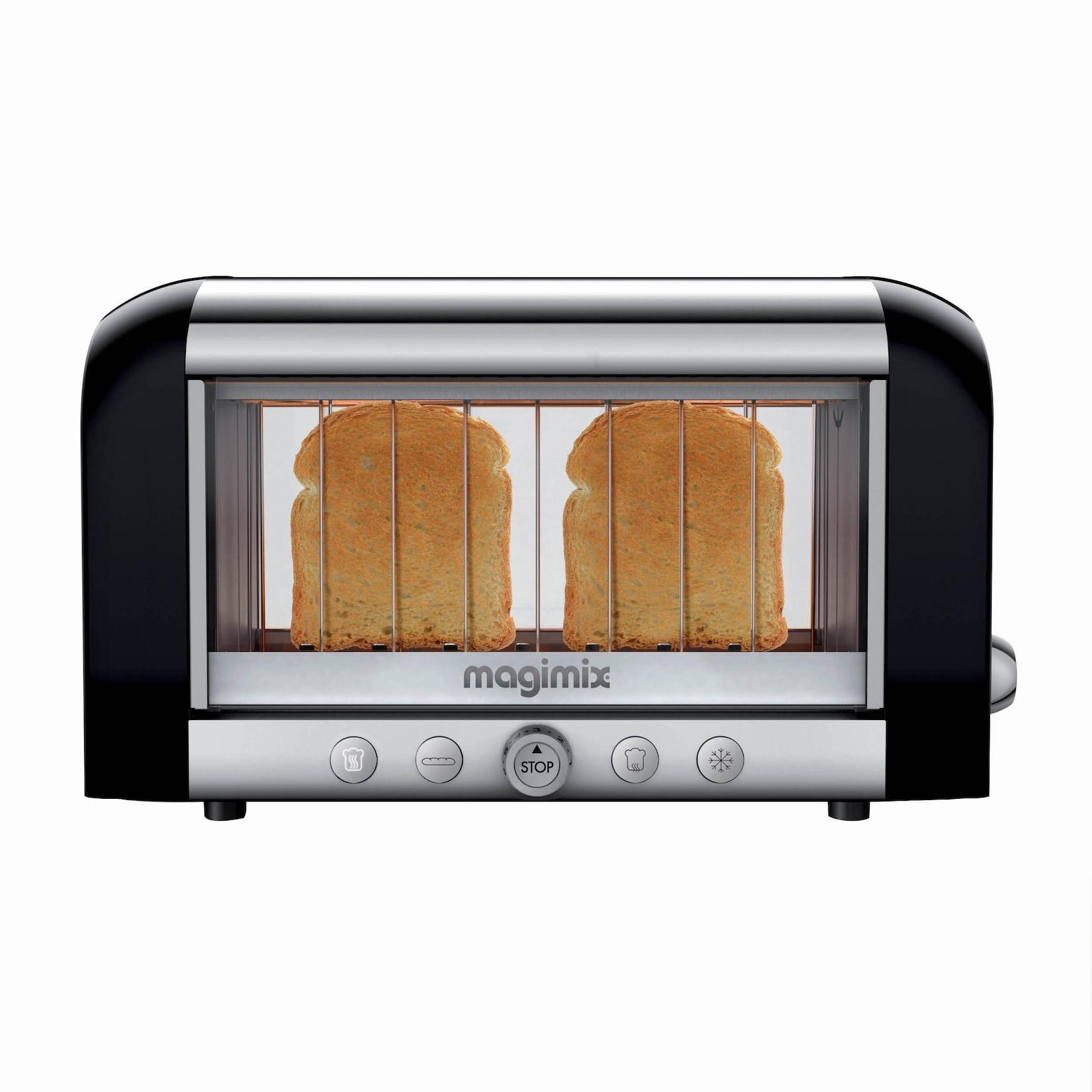 Magimix Vision black Langschlitz-Toaster (Großes Sichtfenster mit Doppelverglasung, breiter Schlitz für Brötchen/Baguette)