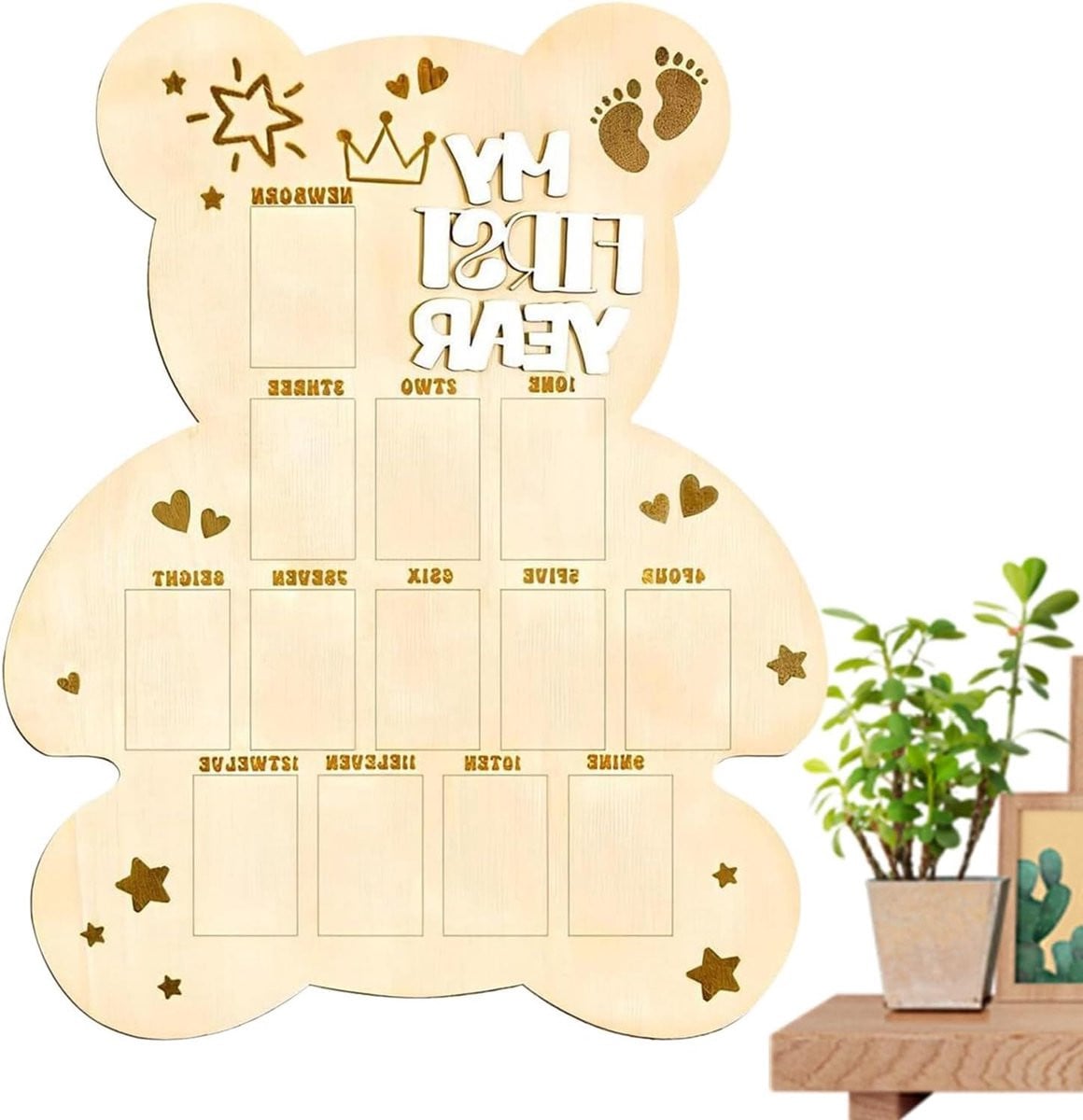 Houten Baby Maandelijkse Foto Bord Groeimeter Fotolijst voor Kinderen - 46 x 36 cm