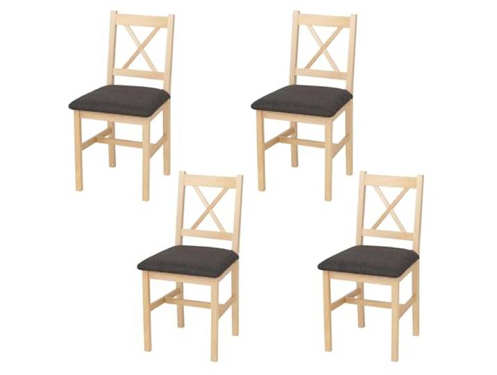Mendler 4er-Set Esszimmerstuhl HWC-F77 - Natur, Polster schwarz