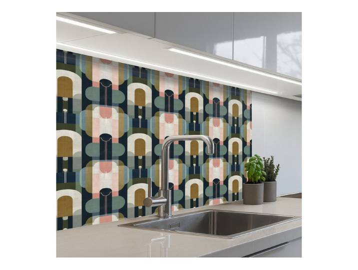 KitchenYeah Küchenrückwand selbstklebend (keine Folie) Geografisch - Modern - Farbenfroh, (1-tlg), Spritzschutz, Küche, Rückwand, Küchenwand, Backsplash, 400x60 cm