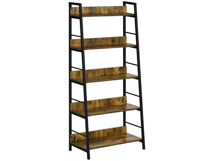 Étagère bibliothèque style industriel incliné 5 niv. Bois vieilli noir