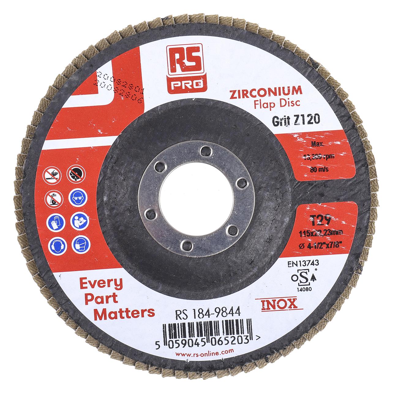 RS PRO Zirkoniumdioxid Lamellenscheibe Ø 115mm, Korngrösse P120 (P120) (1849844)