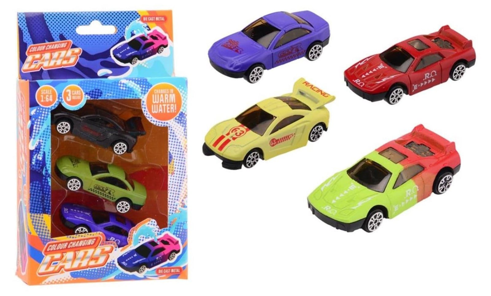 Johntoy set van 3 drukgietspeelgoed racewagens met kleurveranderende eigenschappen