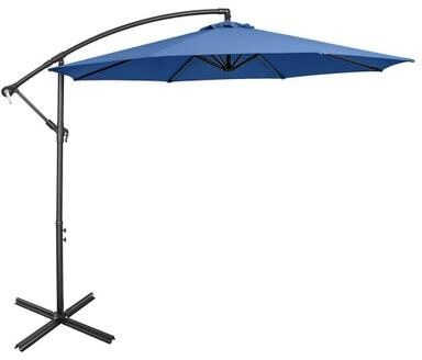 Costway 10 Feet Offset Umbrella with 8 Ribs Cantilever and Cross Base-Blue