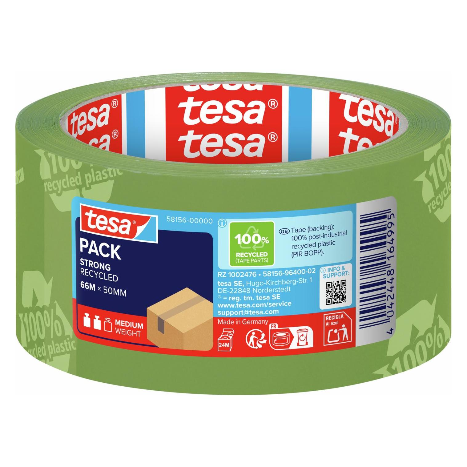 tesa tesapack ECO & STRONG Paketband - Umweltschonendes Packband aus 100 % recyceltem Kunststoff (50 mm) (58156-00000-00)