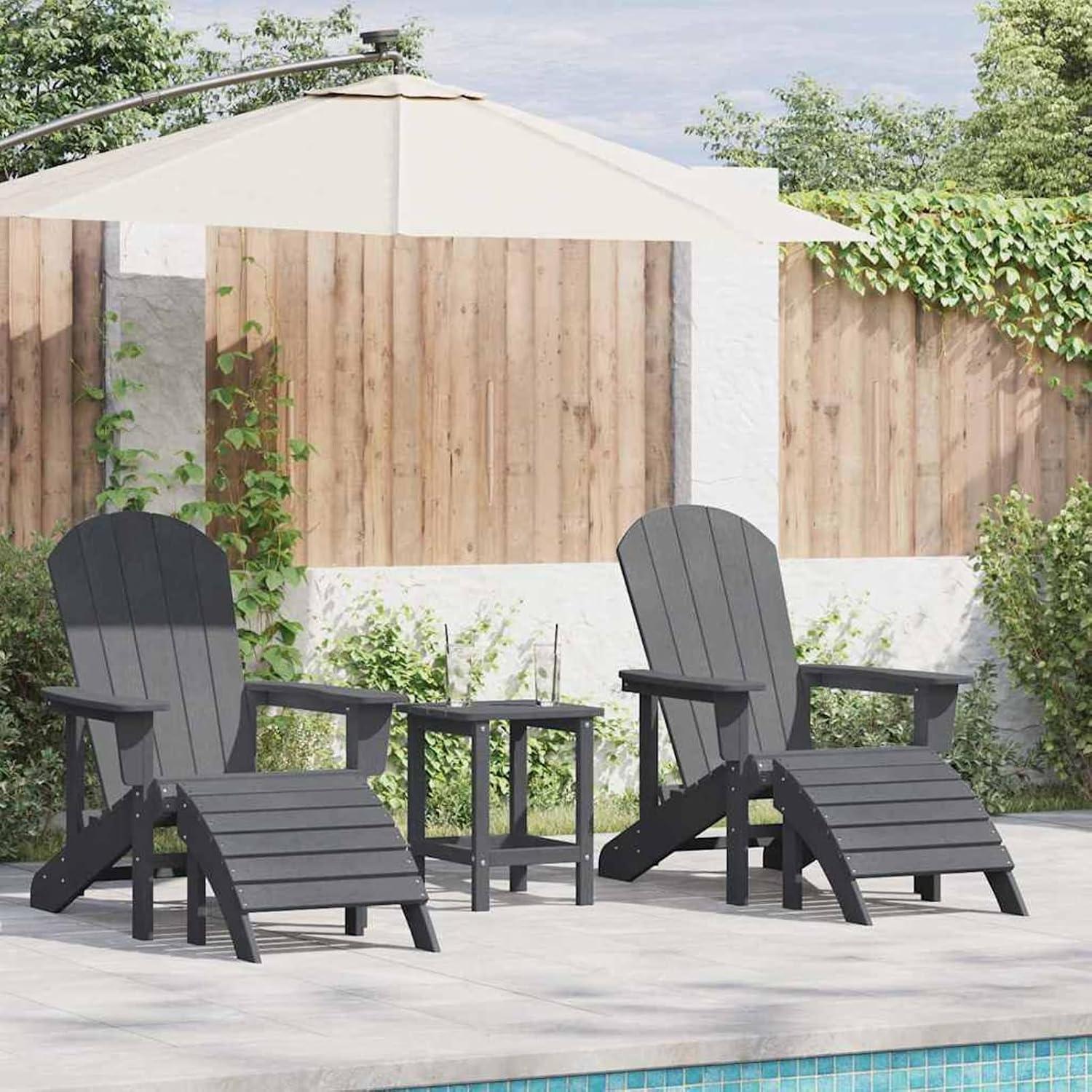 2 Adirondack-Stühle mit Fußstützen aus hellgrauem HDPE für Terrasse, Camping und Café
