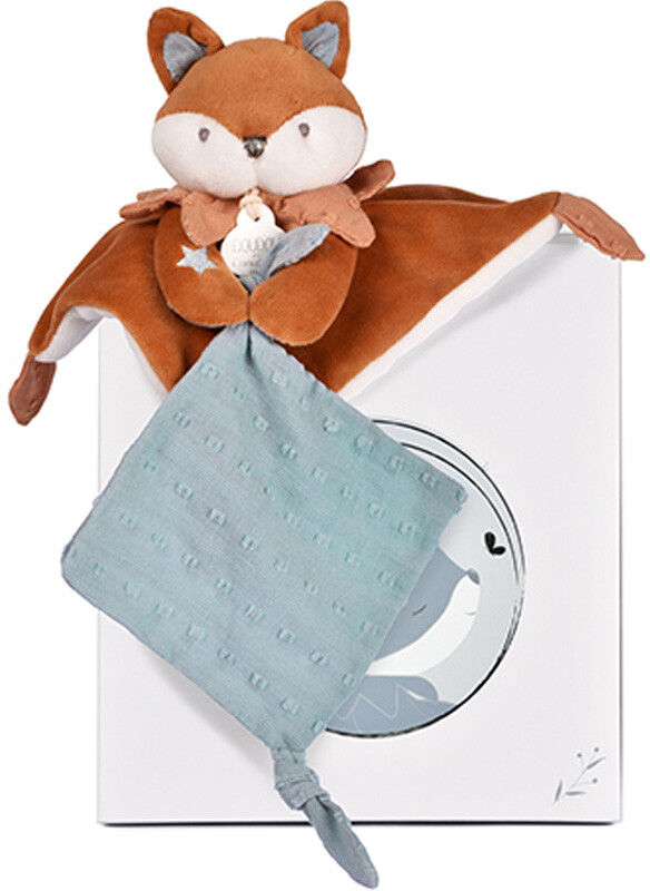 Doudou plat Renard Timo avec mouchoir attache-sucette 20 cm - Doudou et compagnie