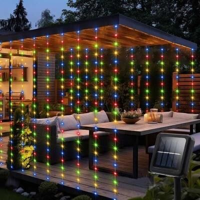 Uplift Picks Solar Curtain String Lights 300 LED Waterproof Outdoor Fairy Garland For Yard Decor multicolor 3m X 3m (300 Leds)