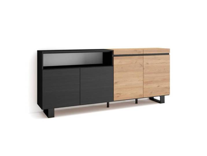 Buffet Bahut Enfilade 200x35x87cm 4 Portes Chêne et noir RF2376