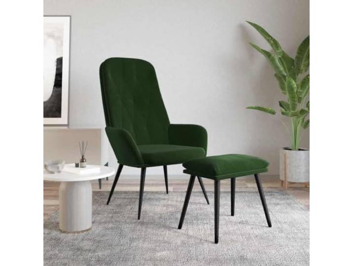 Relaxsessel mit Hocker Dunkelgrün Samt Metallgestell Weicher Samt,Metallgestell,Fußhocker,dekorative Linien,Rückseite,Montageanleitung