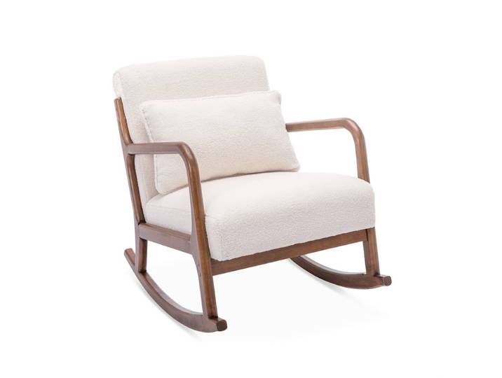 Sweeek Rocking chair scandinave bois d'hévéa et bouclette LORENS 1 Place Beige Crème