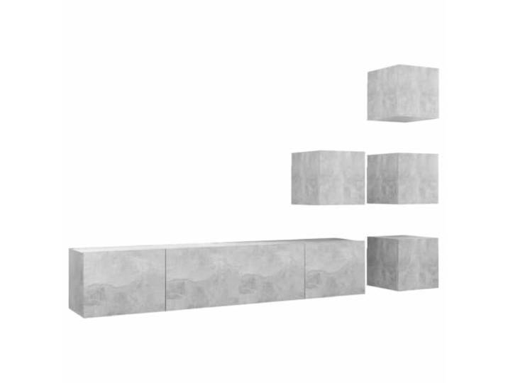 Kaorsrow 6-TLG. TV-Schrank-Set Wandmontiert Betongrau Holzwerkstoff Wandhängendes Lowboard Set mit Fächern für Wohnzimmer und Schlafzimmer. Pflegeleichtes Design schafft Bodenfreiheit.