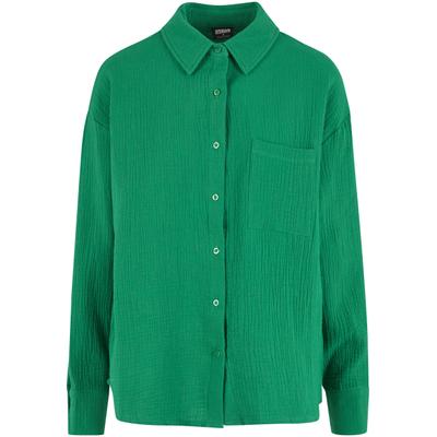 Klassische Bluse URBAN CLASSICS "Urban Classics Ladies Oversized Musselin Blouse", Damen, Gr. S, grün (froggrün), 100% Baumwolle, Blusen