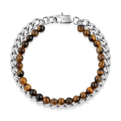 Armband ZEEME "Edelstahl Tigerauge", braun (mehrfarbig), Armbänder, Herren, 21cm, Edelstahl, Armband