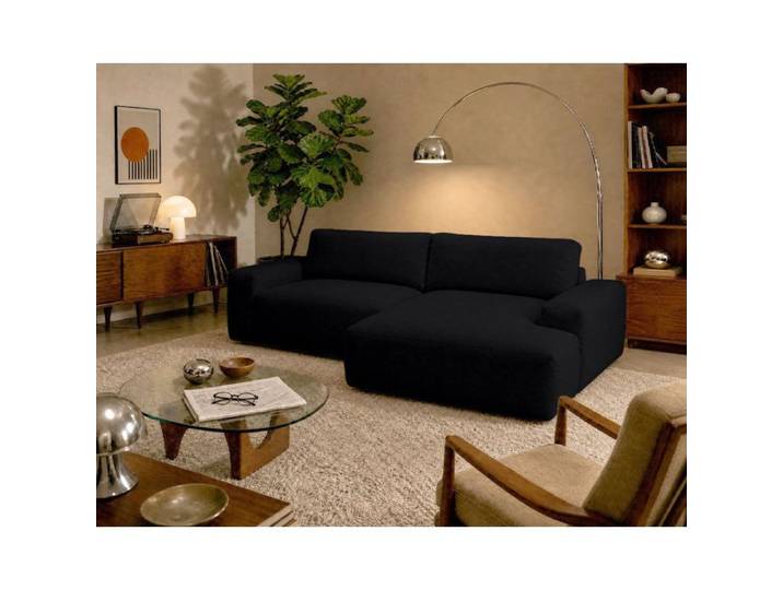 Tama - Canapé d'angle droit 4 places convertible avec coffre en tissu - Noir