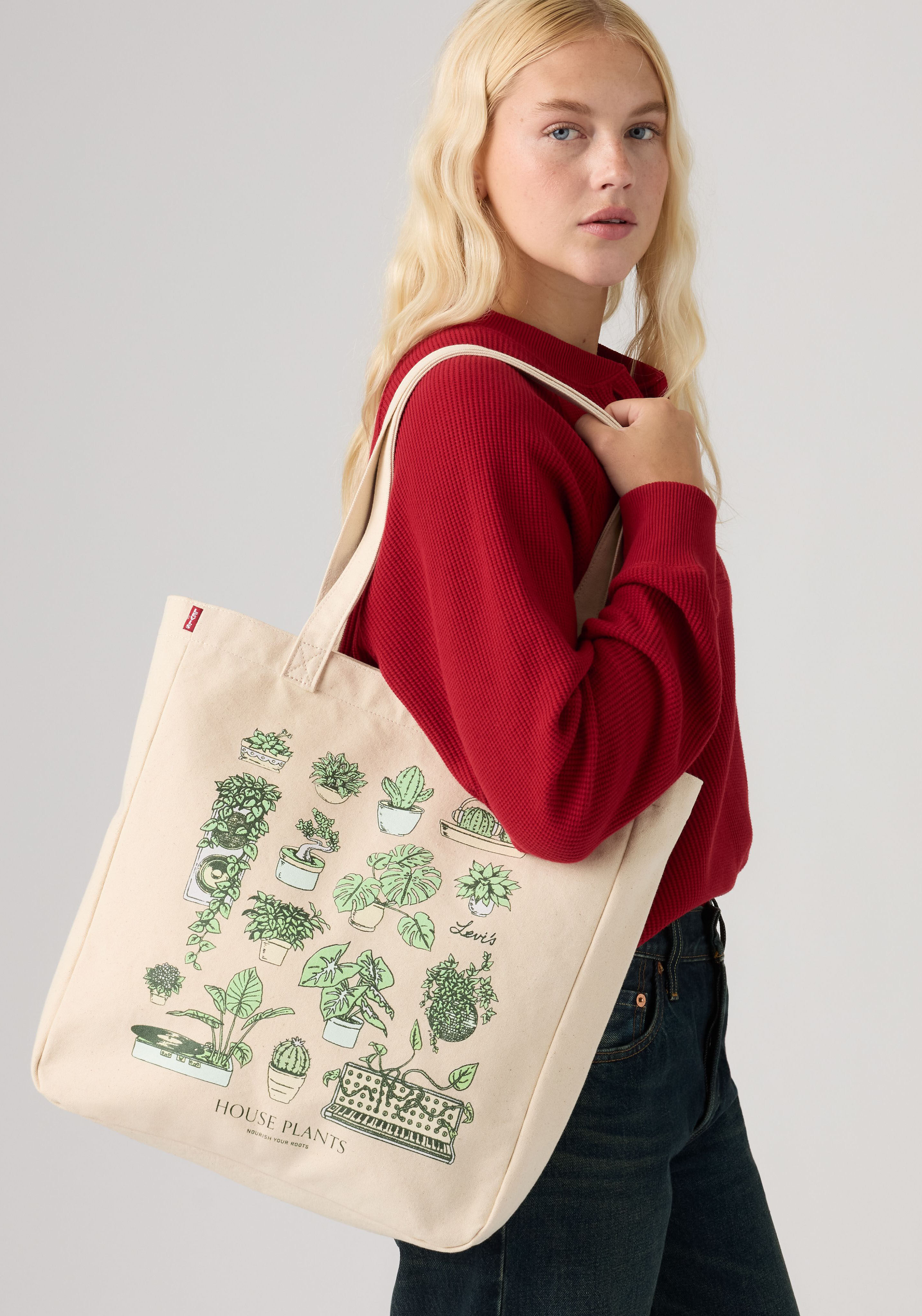 Shopper LEVI'S "EVERYDAY GRAPHIC TOTE", Damen, beige (house plants grün grün), Canvas, Baumwolle, Taschen Shopper, Beuteltasche - ideal für Einkäufe, Shopping & Alltag
