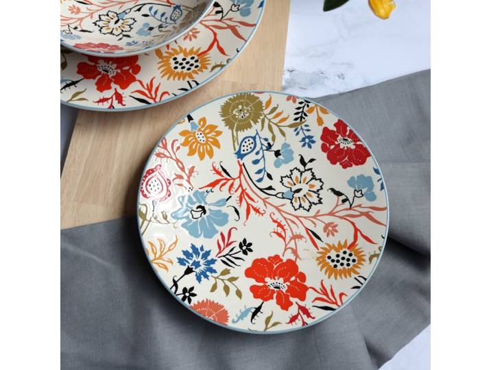 Lot de 6 assiettes à dessert florales en grès 20cm