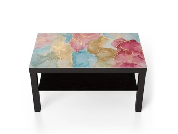 DEQORI Glastisch schwarz groß 90x50 cm Motiv Goldene Träume ausgefallener Beistelltisch aus Glas Hochglanz Couchtisch fürs Wohnzimmer moderner Couch Tisch mit Design