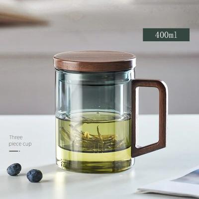 Uplifted Finds Glass Tea Cup With Wood Handle And Built In Filter For Kung Fu Tea Rituals green 400 Ml