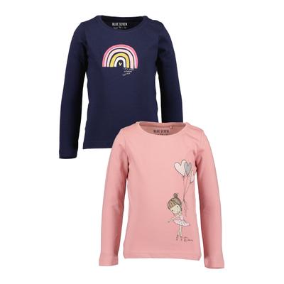 Langarmshirt BLUE SEVEN, Mädchen, Gr. 116, bunt (multipack 14), Single Jersey, Obermaterial: 100% Baumwolle, bedruckt, Basic normal, Rundhals, Shirts Langarmshirt, Baumwolle, schön verspielte Drucke