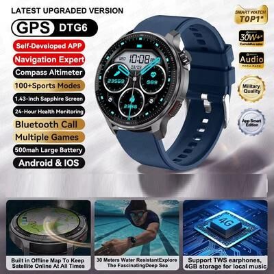 Inspire Daily Merch Military GPS Smartwatch With Offline Maps Storage Waterproof Fitness Watch blue