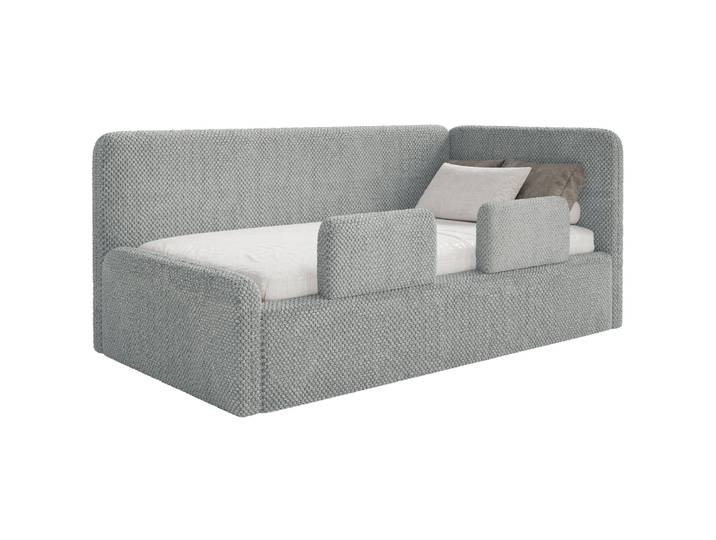 Jugendbett 90x200 cm Fanklo rechtsseitig mit Stauraum und grauen,