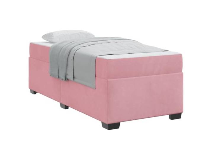PUGYNBK Einzelbett, Samt, Rosa, 90 x 190 cm, mit Matratze Fester Lattenrost, Taschenfederkerne, mittlere Festigkeit, behandeltes Holz, Verwendung im Innenbereich