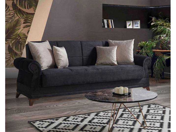 JVmoebel 3-Sitzer Schwarzes Design-Sofa aus Textil mit Holzfüßen, Made in Europa