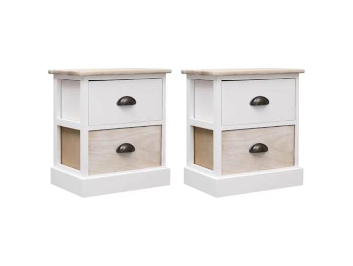 HEFZGDB Nachttische 2 Stück Weiß und Natur 38x28x45 cm Paulownia Holz mit 2 Schubladen, Stauraum Möbelstück, Schlicht Elegant Design, Langlebig Pflegeleicht, Nachtschrank Telefontisch