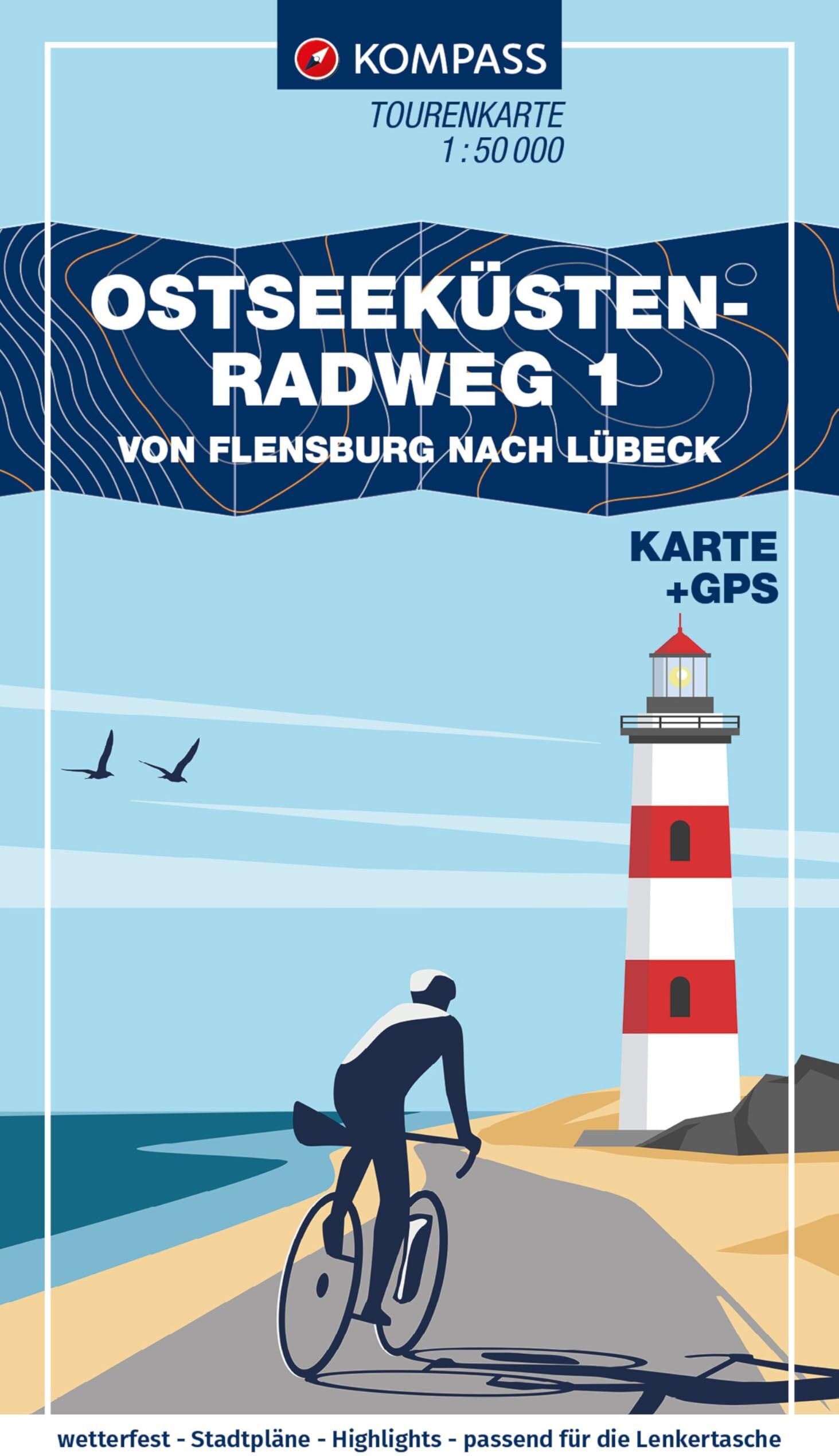 KOMPASS Fahrrad-Tourenkarte Ostseeküstenradweg 1, von Flensburg nach Lübeck 1:50.000: GPX-Datei zum Download, Leporello Karte, reiß- und wetterfest - Preis vom 09.10.2026 07:28:09 h