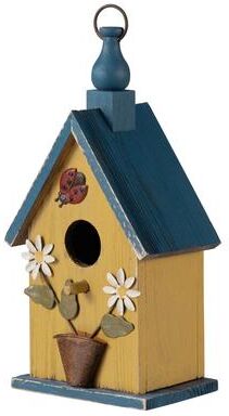 "Glitzhome 10""H Multicolor Cute Distressed Solid Wood Birdhouse with 3D Flowers"