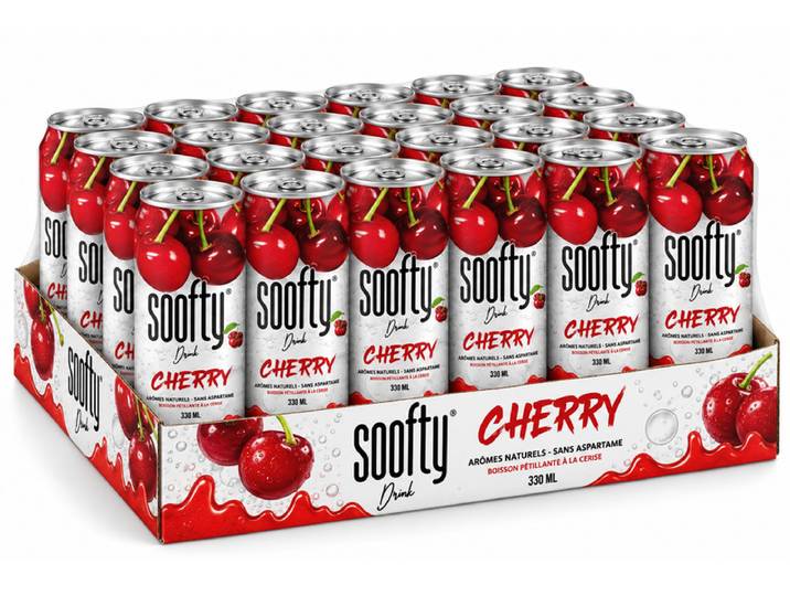 Soofty Drink Boisson Pétillante à la Cerise 330 ml (Lot de 24) - Soda Rafraîchissant à la Cerise