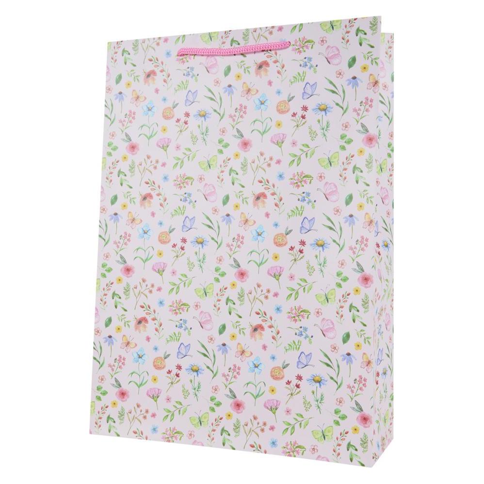 Idena Geschenktasche Blumen Kraftpapier 140g/m² rosa 25x34,5x8,5cm (53789557)