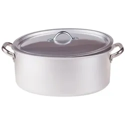 PENTOLE AGNELLI Lammkochgeschirr, ovale Kasserolle mit Deckel ø 32 Profi-Reinaluminium, 2 Edelstahlgriffe