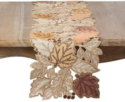 Saro "Embroidered Autumn Leaf Table Runner - Fall Runner for Thanksgiving Dining, Entertaining & Harvest Tablescapes - 14""x72"""