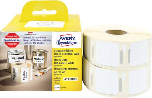 Avery-Zweckform Etiketten (Rolle) 25 x 25mm Folie Weiß 1 Set A1933083 Universal-Etiketten